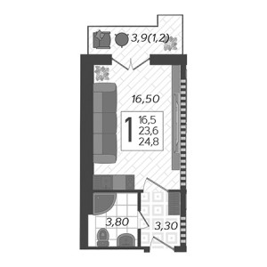 Студия 24.8м²