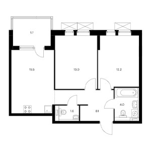 2 комнатная 56.1м²