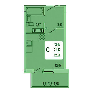 Студия 22.5м²