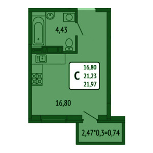 Студия 21.97м²