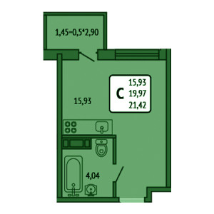 Студия 21.42м²