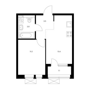 1 комнатная 33.1м²