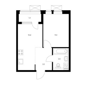 1 комнатная 32.8м²