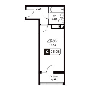 Студия 25.08м²