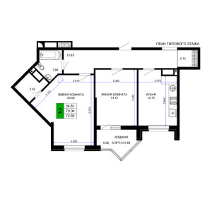 2 комнатная 72.68м²