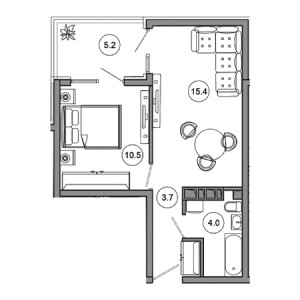 1 комнатная 38.8м²