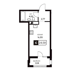 Студия 24.58м²