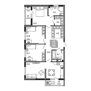 3 комнатная 98.8м²