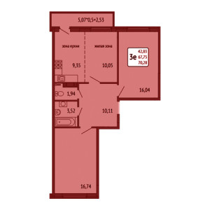 2 комнатная 70.28м²