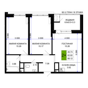 2 комнатная 66.12м²