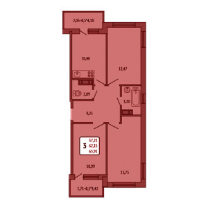 3 комнатная 65.91м²