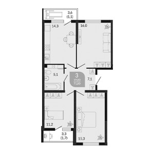 3 комнатная 71.8м²