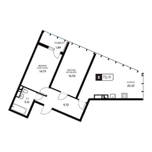 2 комнатная 73.19м²