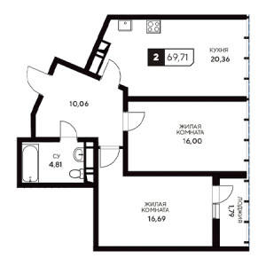 2 комнатная 69.71м²