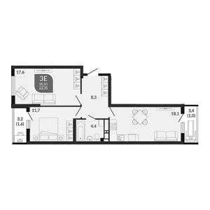 2 комнатная 63.7м²