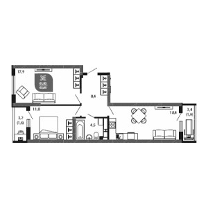 2 комнатная 63.6м²