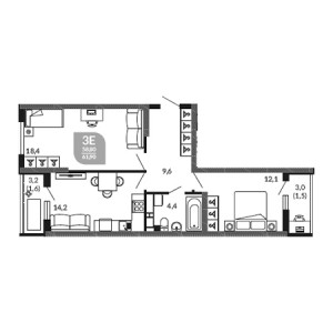 2 комнатная 61.9м²