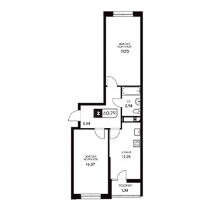 2 комнатная 60.79м²