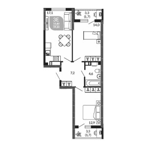 2 комнатная 59.2м²