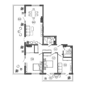 3 комнатная 128.5м²