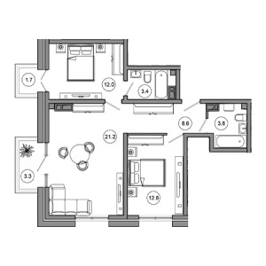 2 комнатная 66.8м²