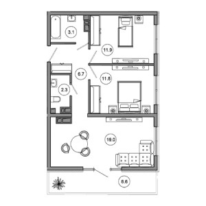 2 комнатная 63.4м²