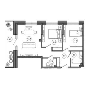 2 комнатная 63.3м²