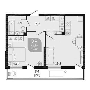 1 комнатная 49.3м²