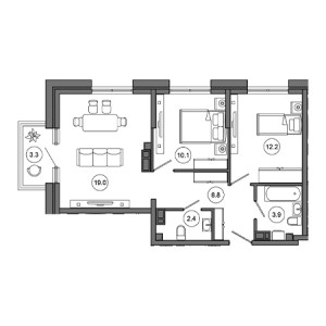 2 комнатная 59.7м²