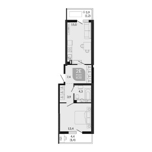 1 комнатная 46.5м²