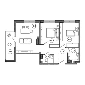 2 комнатная 57.8м²