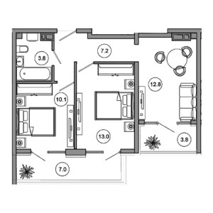 2 комнатная 57.7м²