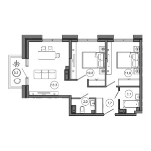 2 комнатная 55.1м²