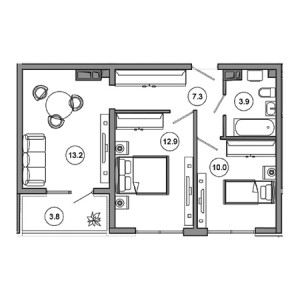 2 комнатная 51.1м²