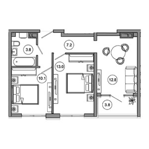 2 комнатная 50.7м²