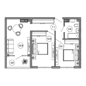 2 комнатная 50.2м²