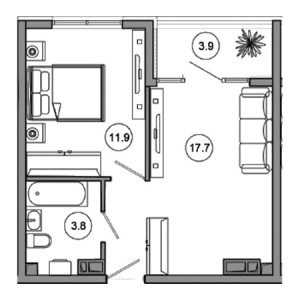 1 комнатная 37.3м²