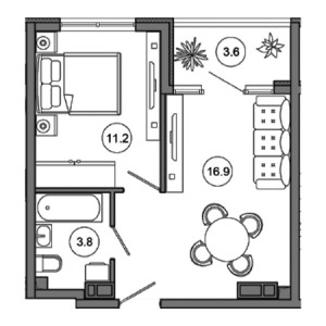 1 комнатная 35.5м²