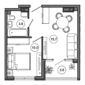 1 комнатная 33.1м²