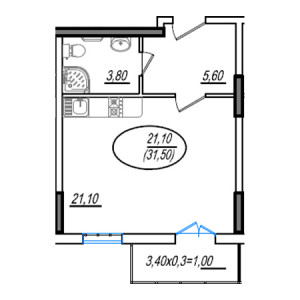 Студия 31.5м²