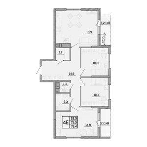 3 комнатная 78.4м²