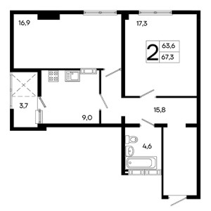 2 комнатная 67.3м²