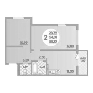 2 комнатная 55.1м²