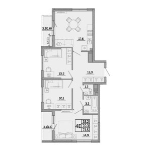 3 комнатная 73.5м²