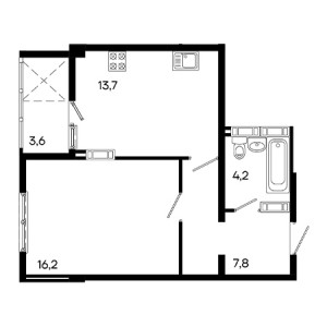 1 комнатная 45.5м²