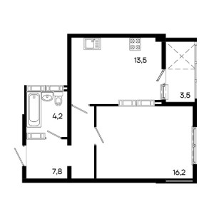 1 комнатная 45.2м²