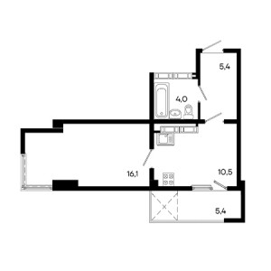 1 комнатная 41.4м²