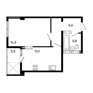 1 комнатная 39.2м²