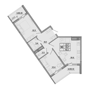 2 комнатная 61.1м²