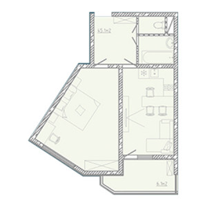 1 комнатная 48.12м²